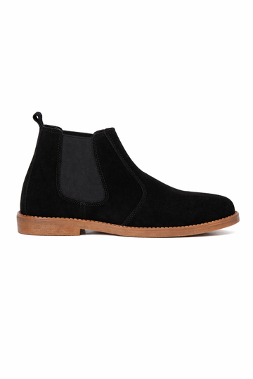 SKU:8011-Black Suede Cow Leather Chelsea boots